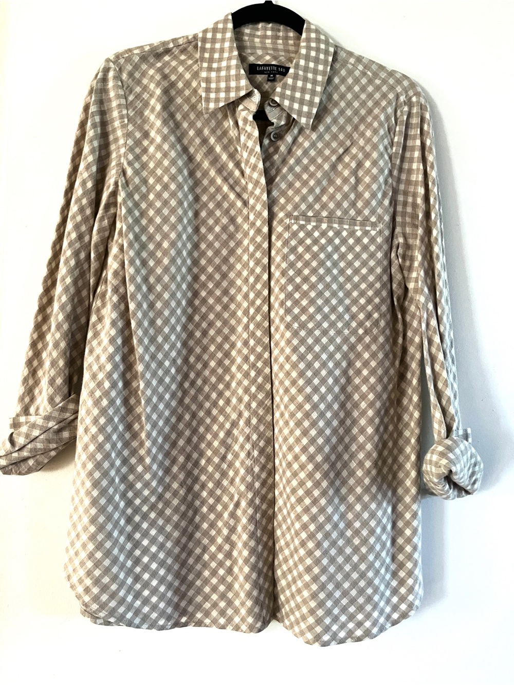 Lafayette 148 New York Beige and White Gingham Shirt